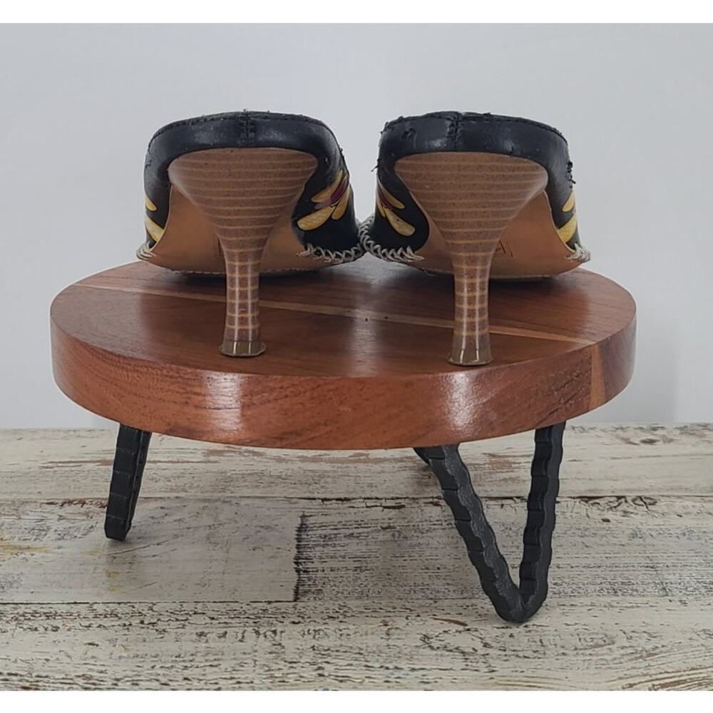 Annabelle Black Floral Mules Size 8 Boho Artisan Funky Unique Folk Art Indie - Picture 5 of 8